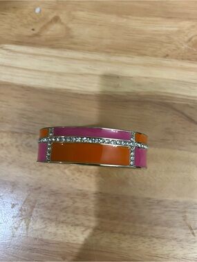 Colorblock Pink and Orange Rhinestone Bangle Bracelet